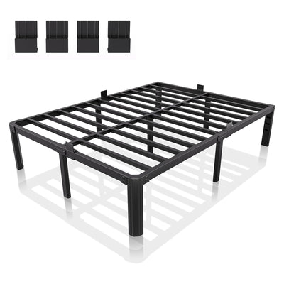 XUKIL 14 Inch Metal Bed Frame Queen Size, Heavy Duty Balck Platform Queen Size Bed Frame with Round Corner Legs, Mattress Slide Stopper, No Box Spring Needed, Easy Assembly