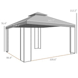 Outsunny 10' x 12' Patio Gazebo with Corner Frame Shelves, Double Roof Outdoor Gazebo Canopy Shelter with Netting for Patio, Wedding, Catering & Events, Gray Outsunny