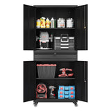 Fesbos 73" Metal Cabinet-Black Heavy Duty Rolling Storage Cabinet Steel Tool Cabinets with Wheels, Shelves, Lockable Doors and Drawers- for Garage, Pantry, Warehouse Home Office- Assembly Required Fesbos