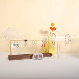 GemeShou wooden earring holder organizer for girls, walnut stud earring display stand for boutique store, jewelry storage organizer shelf【Walnut stand-One Tier】 GemeShou