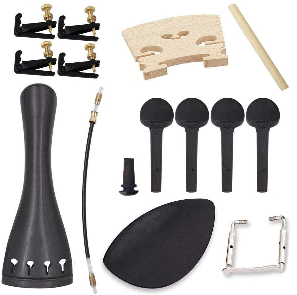 Jiayouy 17Pcs 4/4 DIY Violin Accessories Kit Violin Neck & Fingerboard Wire Tailpiece Fine Tuner Tailgut Tuning Peg Endpin Bridges Chin rest Kit Jiayouy