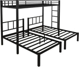 HKOLIE Twin Over Twin & Twin Bunk Beds for 3, Triple Bunk Bed for 3 with Guardrails, Ladder & Upper-Bed Platform, for Children, Teens, Adults, No Box Spring Needed (Detachable Triple Bunk Bed) HKOLIE