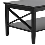 ChooChoo Oxford Coffee Table with Thicker Legs, Black Wood Coffee Table with Storage for Living Room ChooChoo
