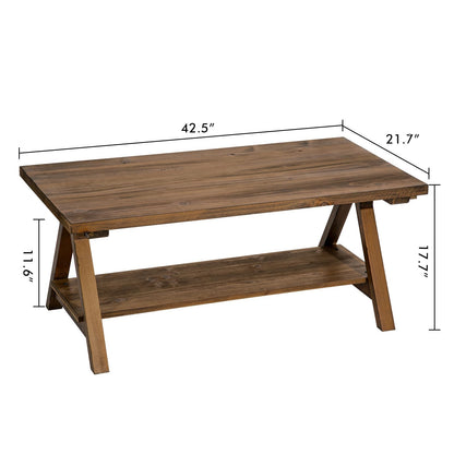 HOKYHOKY Solid Wood Coffee Table - 42.5” Firwood Farmhouse Rustic Wooden Coffee Tables for Living Room, Solid Firwood Rectangle Coffee Table, Center Table for Living Room, Brown