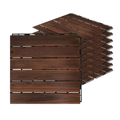 Acacia Hardwood Interlocking Deck Tiles - Walnut Straight - 12"×12" 9pcs - Floor Tiles for Patio and Deck Use Natural Wood Outdoor Decking and Flooring, Rain and Weather Resistant, Heavy Duty