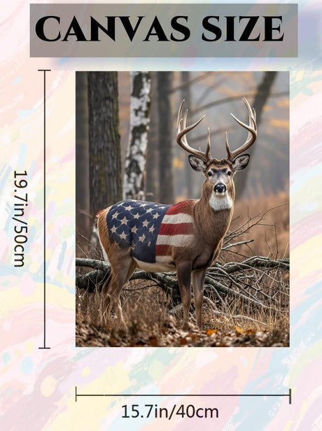 ACANDYL Deer DIY Paint by Numbers Kit for Adults Paint by Numbers Beginner Canvas Painting by Number American Flag DIY Acrylic Oil Painting on Canvas Arts Craft Decoration 16x20 Inch ACANDYL