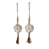 2pcs Carved Floral Tassels with Farmhouse Wood Beads - Multi-Functional Wall Decor Tray Home Decoration (Natural) Musanpou
