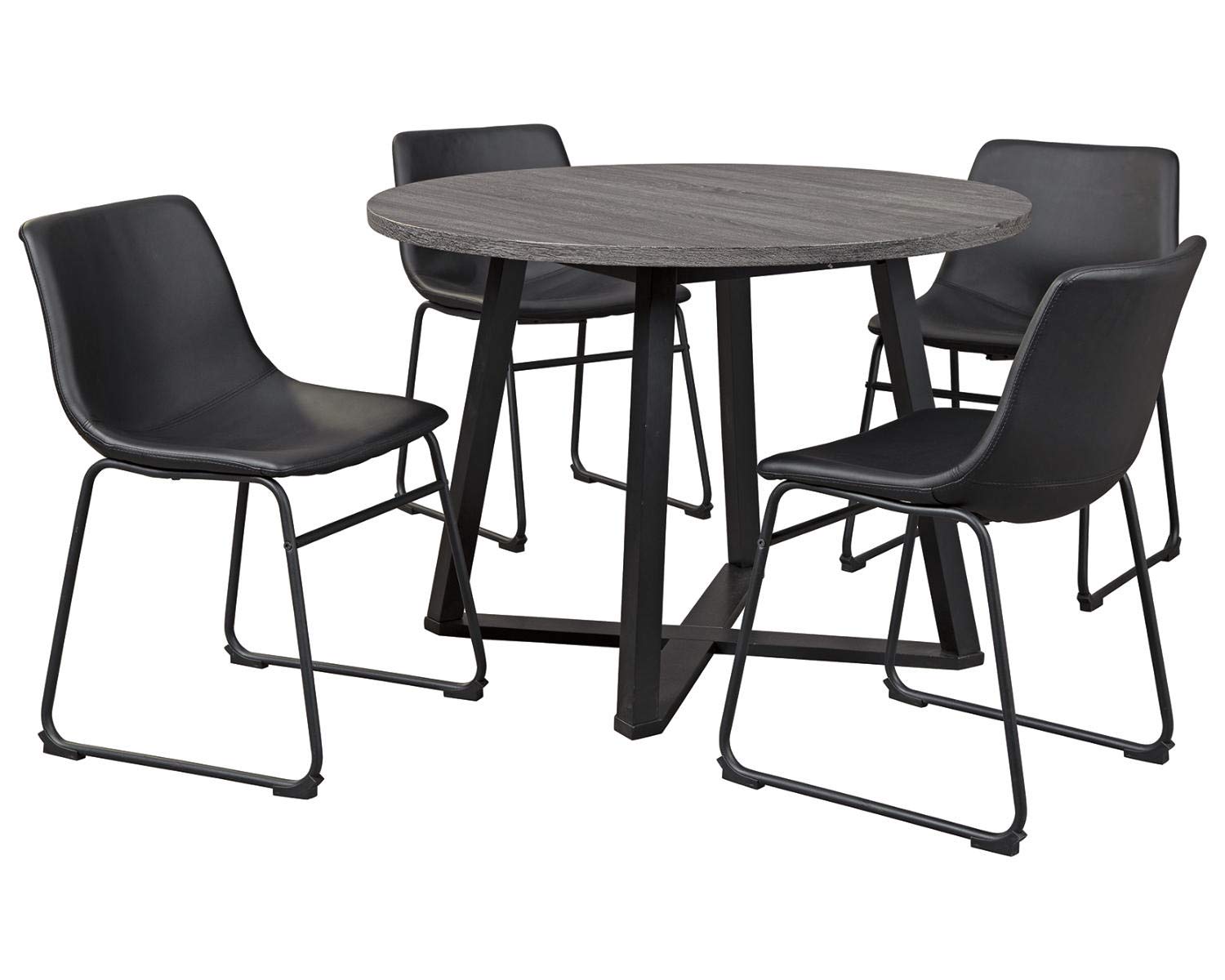 Signature Design by Ashley Centiar Mid Century Round Dining Room Table with Metal Legs, Gray & Black - WoodArtSupply