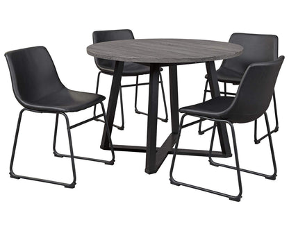 Signature Design by Ashley Centiar Mid Century Round Dining Room Table with Metal Legs, Gray & Black - WoodArtSupply