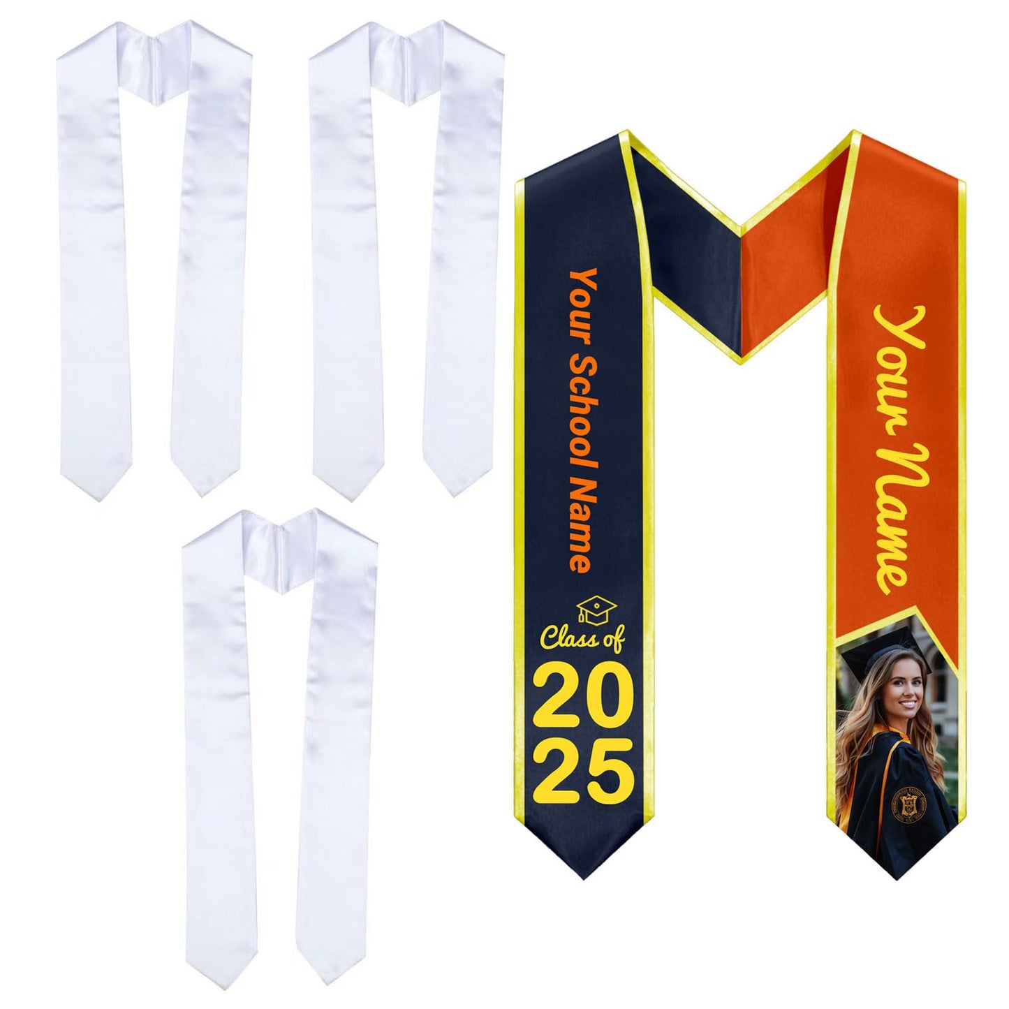 QOMOLANGMA 10PCS Sublimation Blank Graduation Stole Sash 60 in x 4.92 in Adult Bachelor Belt Double Layer Graduation Party Gift for Hear Press Transfer