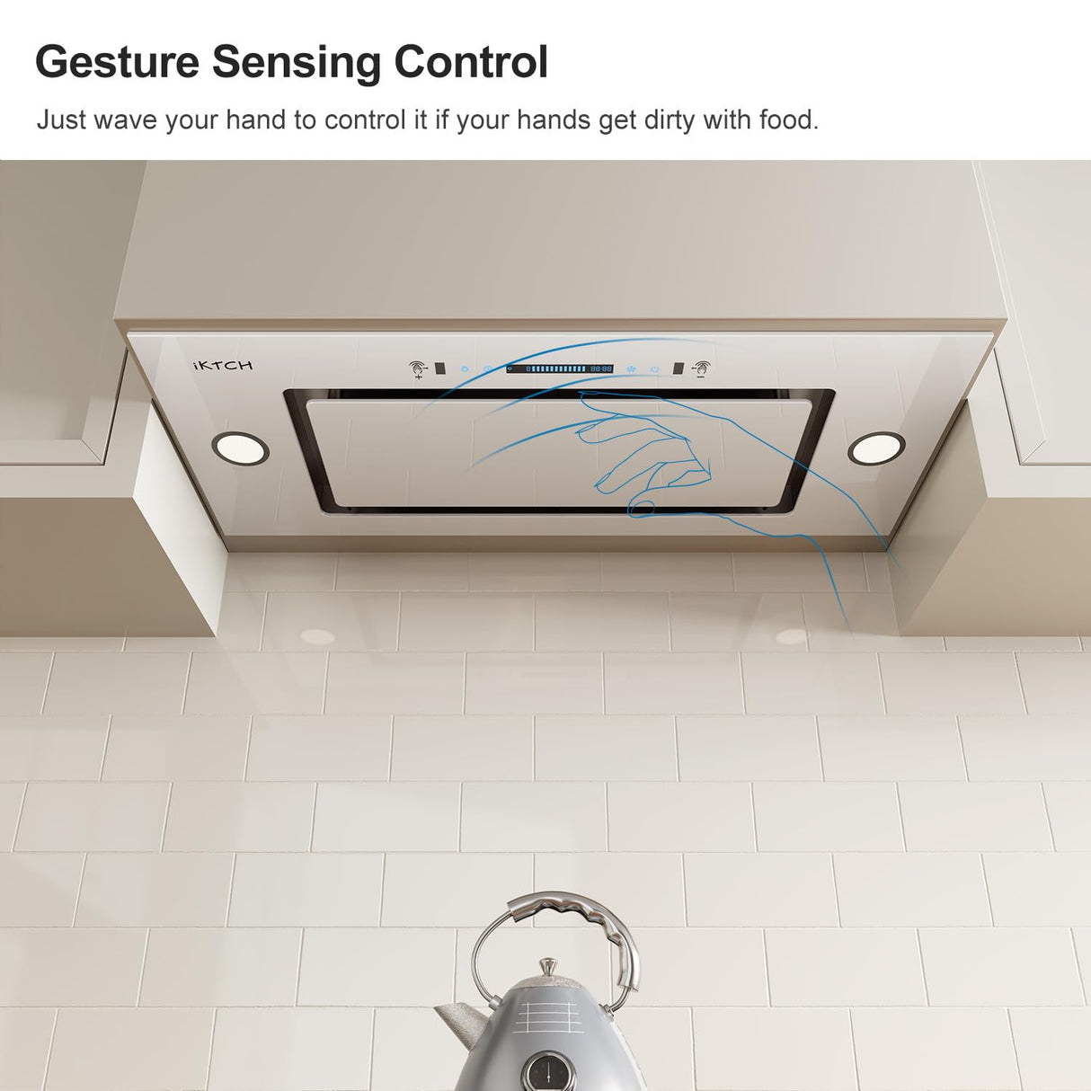 IKTCH New 36" Range Hood Insert, 900 CFM Ducted/Ductless Range Hood with 4 Speed Fan, White Stainless Steel & Tempered Glass Range Hood 36 inch with Gesture Sensing&Touch Control Making life Smarter IKTCH