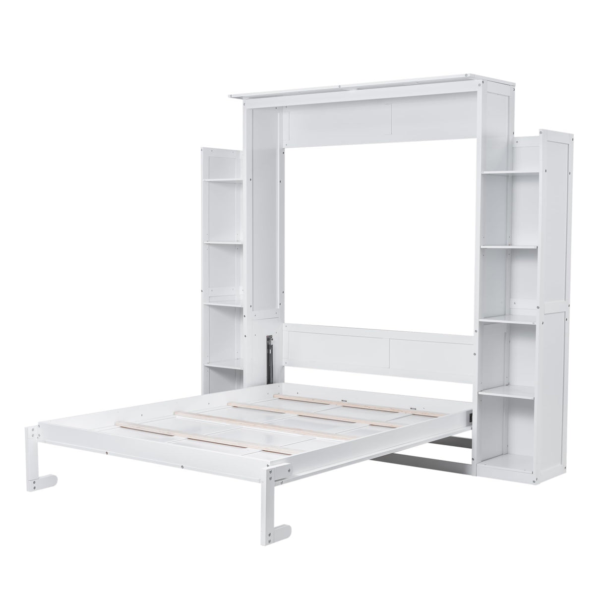 Harper & Bright Designs Queen Size Murphy Bed, Wooden Wall Bed with Shelves and LED Lights, White Harper & Bright Designs