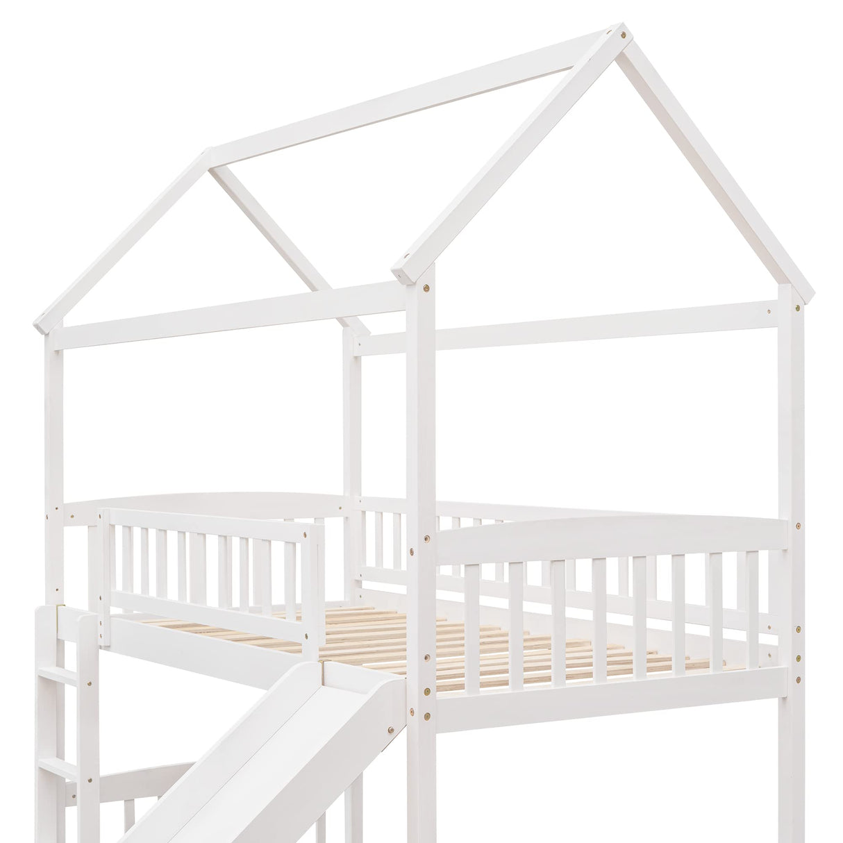 Harper & Bright Designs Twin Loft Bed with Slide for Kids, House Loft Bed Frame with Ladder and Guardrails, Wood Loft Beds for Kids, Boys, Girls, No Box Spring Needed, White Harper & Bright Designs