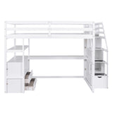 Harper & Bright Designs White Full Size Loft Bed with Integrated Desk, Shelving, and Storage Staircase Harper & Bright Designs