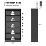OSEILLC Bookshelf, Metal 5 Tier Industrial Bookshelves, 14" Deep Book Case for Book/Decor/CD/Movie, Adjustable Book Shelf, 66" Tall Modern Bookshelf for Bedroom Living Room Home Office School, Black OSEILLC