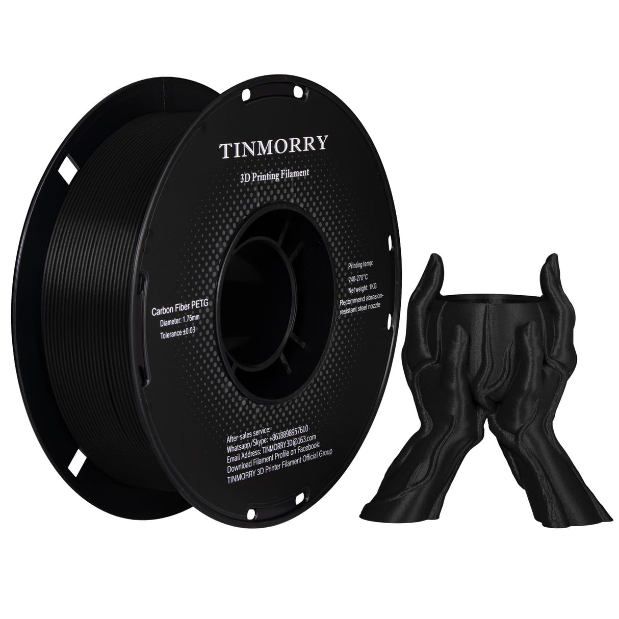 Carbon Fiber PETG Filament 1.75 mm, TINMORRY PETG CF 3D Printer Filament, Compatible with Bambu LAB, Creality K1C, QIDI MAX3, FLASHFORGE Adventurer 5M, Prusa MK4 FDM 3D Printer, 1 KG 1 Spool, Black TINMORRY