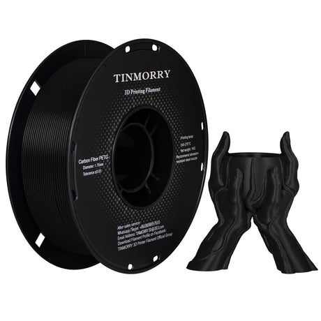 Carbon Fiber PETG Filament 1.75 mm, TINMORRY PETG CF 3D Printer Filament, Compatible with Bambu LAB, Creality K1C, QIDI MAX3, FLASHFORGE Adventurer 5M, Prusa MK4 FDM 3D Printer, 1 KG 1 Spool, Black TINMORRY