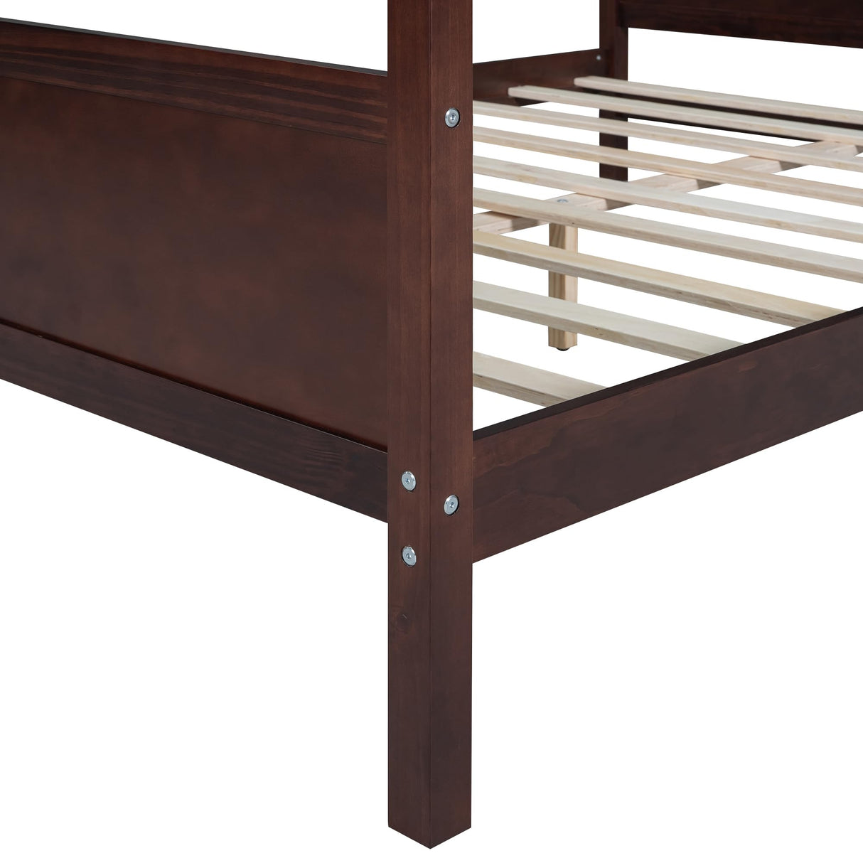 Merax Queen Size Canopy Bed with 4 Wood Legs, Queen Bed Frame Platform Frame with Headboard and Footboard, Under Bed Storage, Slat Support Leg, No Box Spring Needed, Espresso Merax