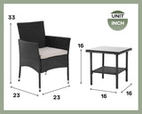 3 Piece Furniture Patio Chairs Wicker Outdoor Rattan Conversation Bistro Set for Backyard Porch Poolside Lawn (Black) PayLessHere