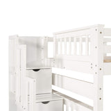 MERITLINE Full Over Full Bunk Bed with Stairs and 6 Storage Drawers, Solid Wood Bunk Bed with Storage Drawers, for Kids Teens Adults (White) MERITLINE