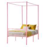 VEVOR Canopy Bed Frame Twin Size, Metal Canopy Bed with Minimalist Headboard & Four Posters Design, Heavy Duty Steel Slats Support, Underbed Storage Space, No Box Spring Needed, Easy Assembly, Pink VEVOR