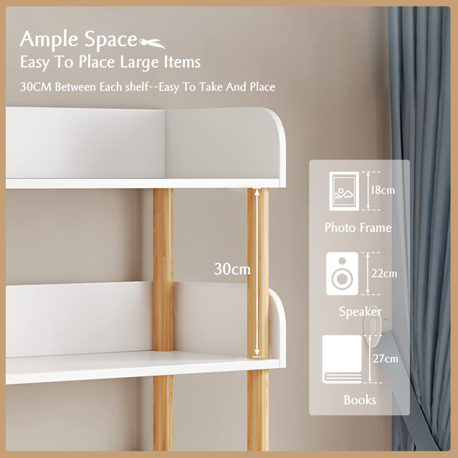 Modern 5-Tier Open Bookcase in Warm White with Solid Wood Frame and Side Panels - WoodArtSupply