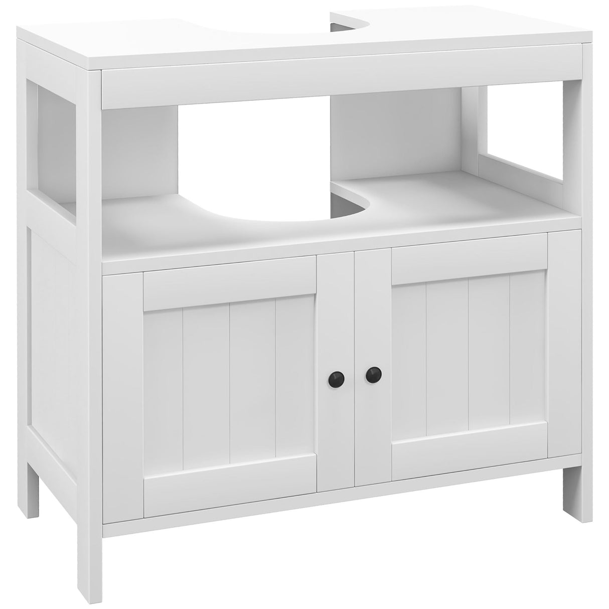 kleankin Pedestal Sink Storage Cabinet, Bathroom Under Sink Cabinet with 2 Doors and Open Shelf, Bathroom Vanity, White kleankin