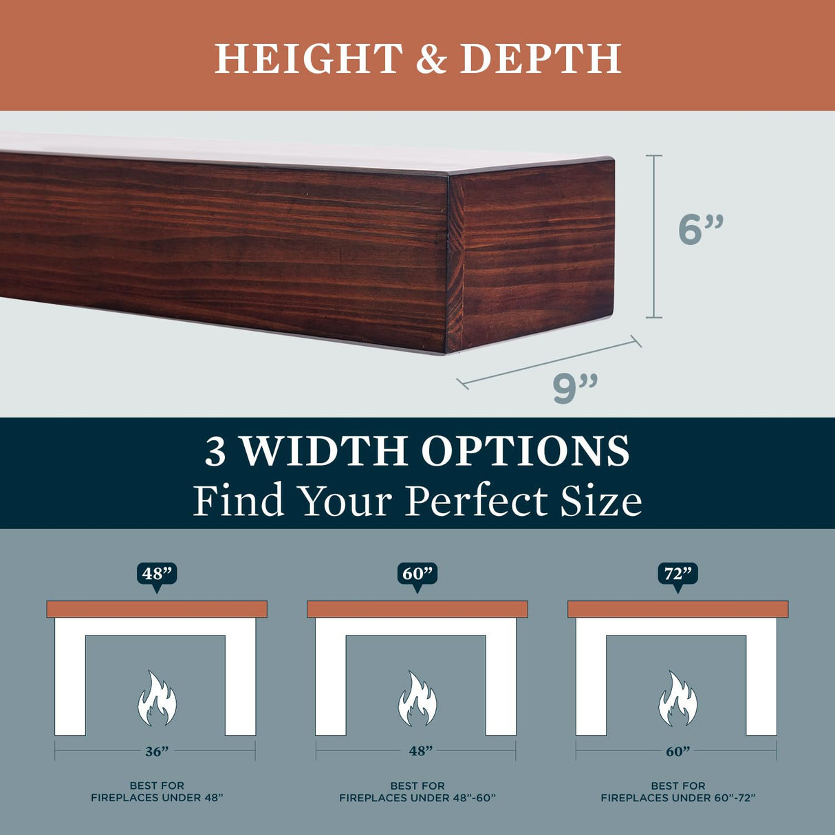 MANTELSDIRECT Houston Floating Wood Mantel Shelf with Hidden Storage Compartment - Cinnamon 60 Inch | Beautiful Wooden Rustic Shelf for TV Remotes, Controllers, and Décor MANTELSDIRECT