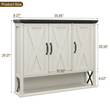 Halitaa Bathroom Wall Cabinet, Farmhouse Medicine Cabinet with Adjustable Wood Shelf & 3 Doors, Over The Toilet Storage Cabinet for Wall Mounted for Bathroom Laundry Room Kitchen, White and Black Halitaa