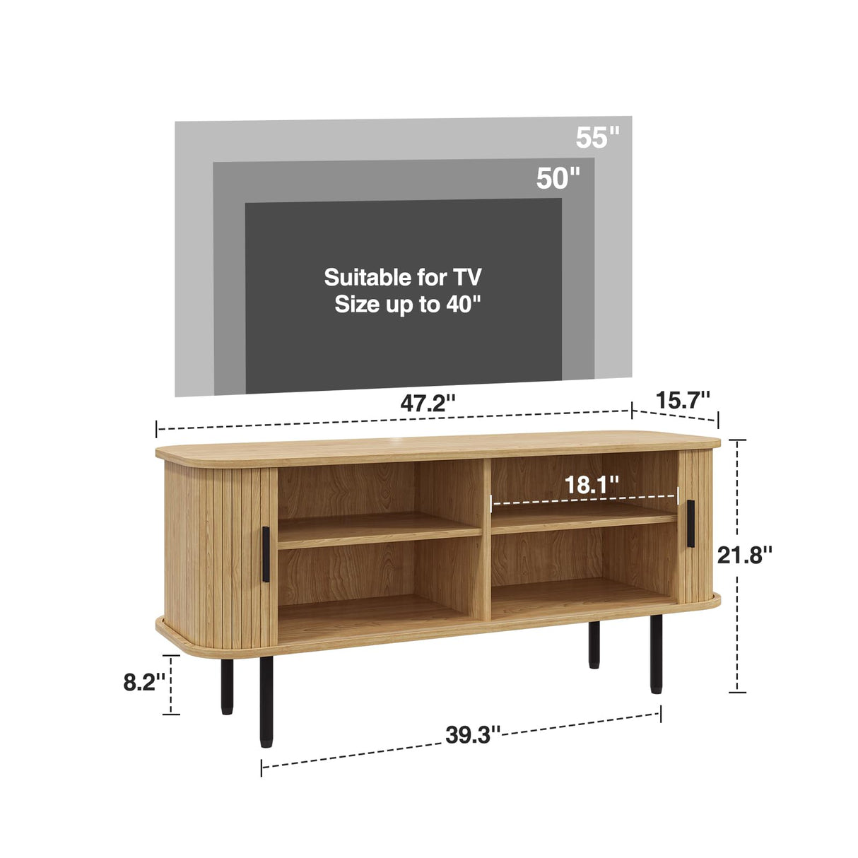 FiveWillowise 47" Natural Fluted TV Stand for TVs up to 60 Inch, Gaming Entertainment Center with Tambour Slatted Sliding Doors and Storage Cabinet, Media TV Consoles Table for Living Room, Office FiveWillowise