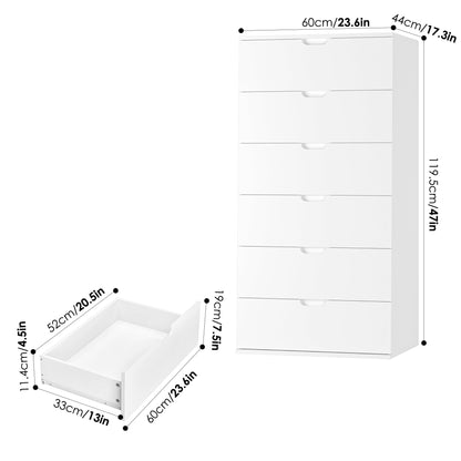 FOTOSOK White Dresser, Tall White Dresser with 6 Drawers, Modern Wood Chest of Drawers 6 Drawer Dresser with Large Capacity, 15.7" x 23.6" x 47" - WoodArtSupply