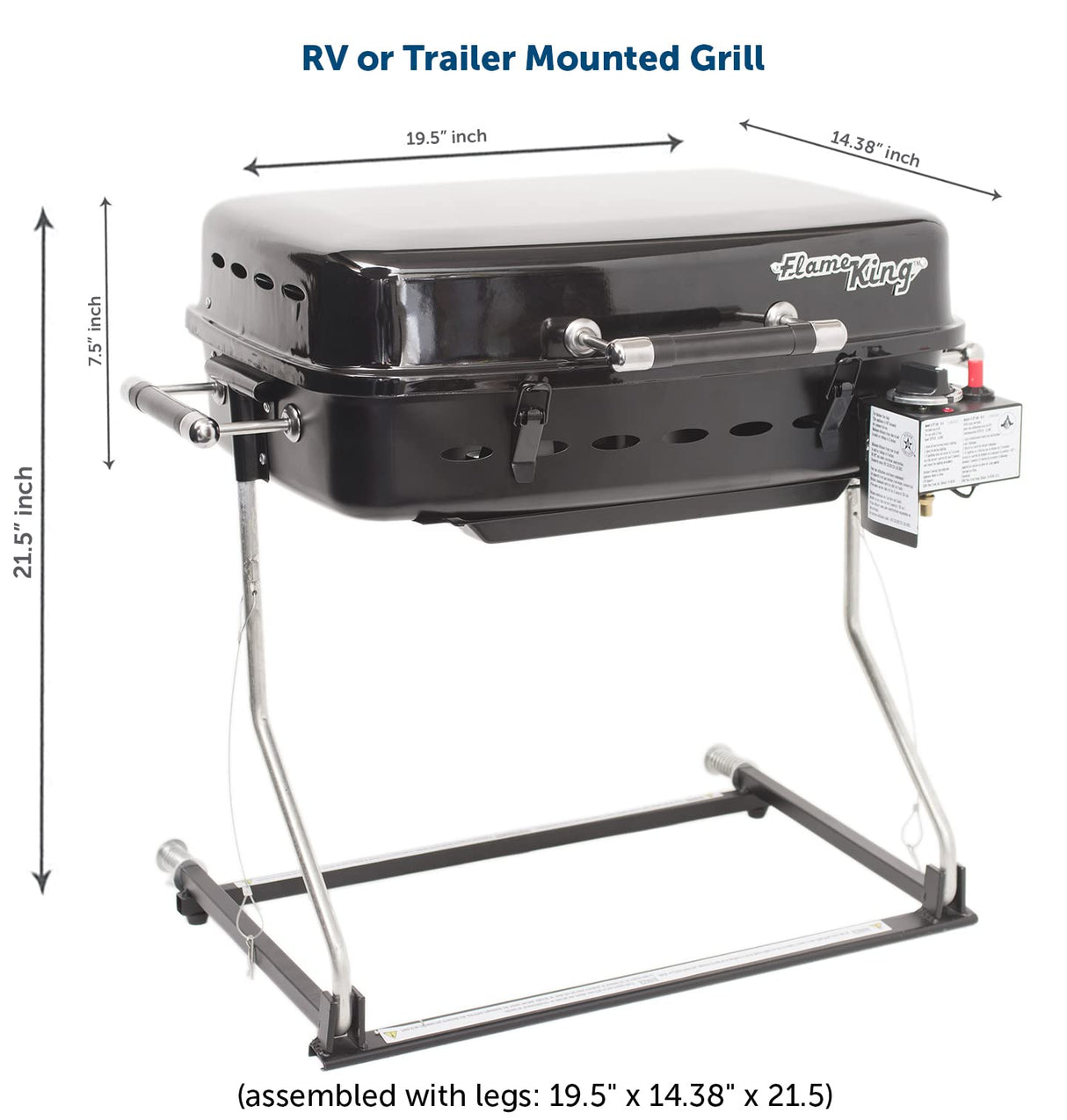 Flame King - YSNHT500 RV Or Trailer Mounted BBQ - Motorhome Gas Grill - 214 Sq Inch Cooking Surface - Adjustable Flame Controller, Black Flame King