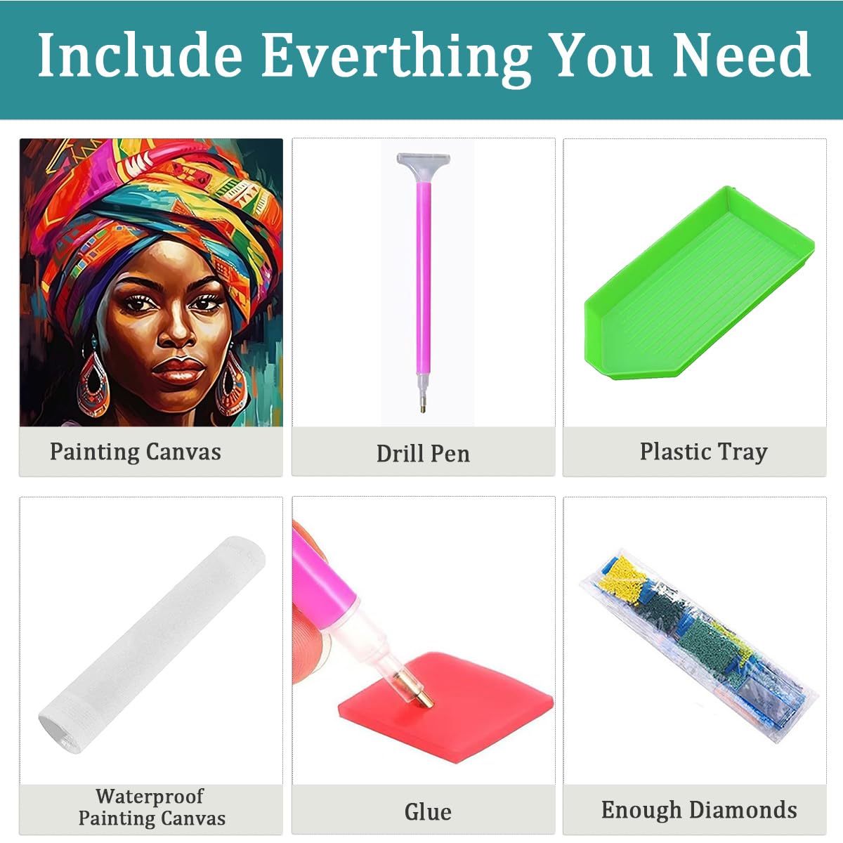 African Woman Diamond Painting, 30x40cm Traditional Portrait Cultural Art, DIY Craft Kit for Adults, Unique Wall Decor Gift Amz Camel