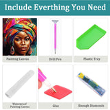 African Woman Diamond Painting, 30x40cm Traditional Portrait Cultural Art, DIY Craft Kit for Adults, Unique Wall Decor Gift Amz Camel