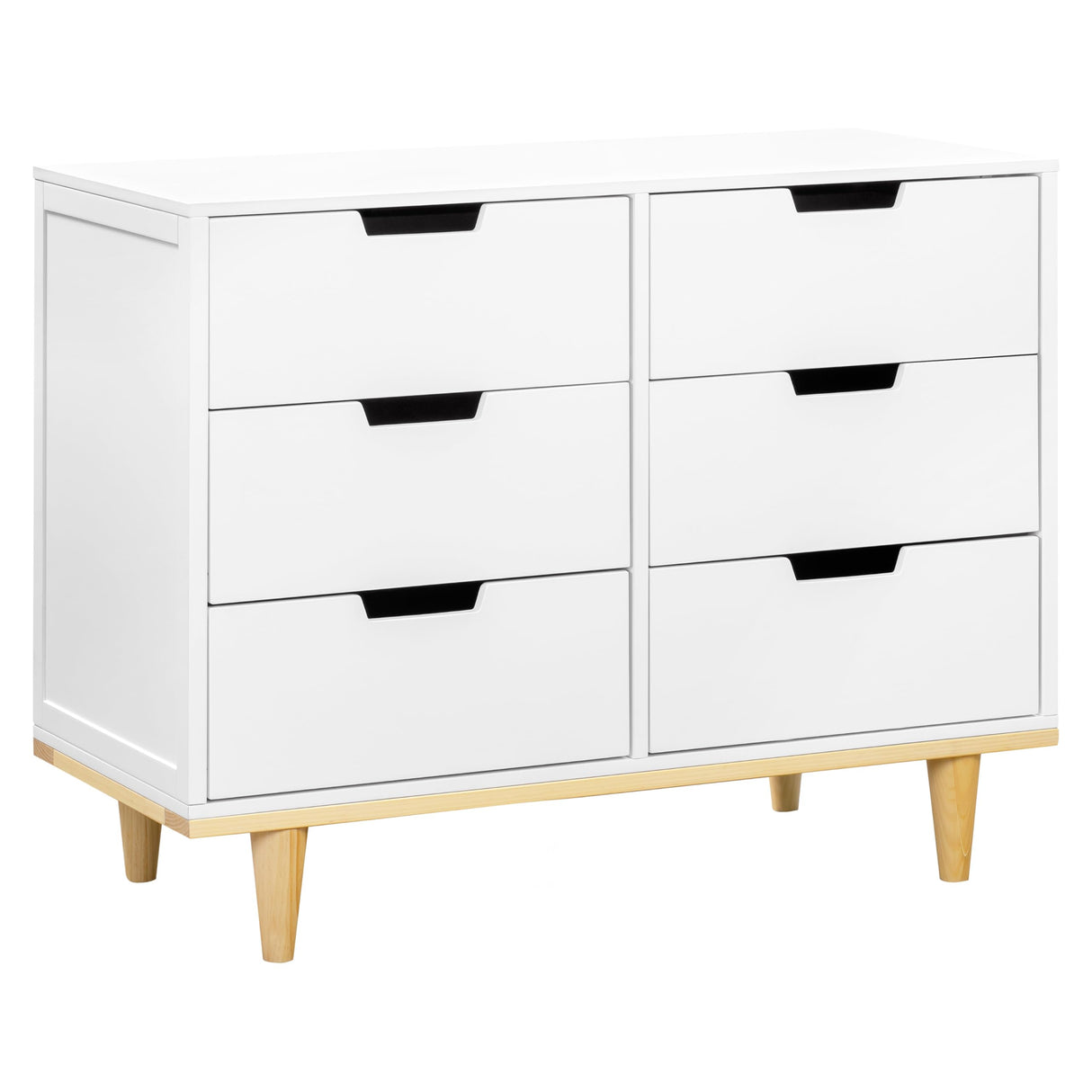 DaVinci Marley 6-Drawer Double Dresser in White Finish and Natural Legs DaVinci