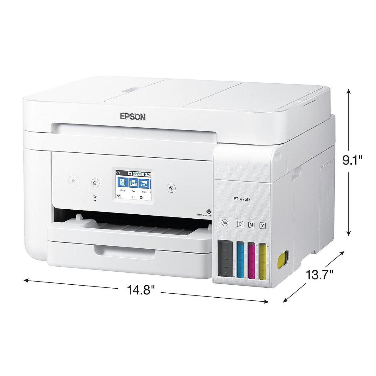 Epson EcoTank ET-4760 Wireless Color All-in-One Cartridge-Free Supertank Printer with Scanner, Copier, Fax, ADF and Ethernet - White Epson