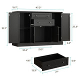 DecoFurn Farmhouse 47" Buffet Cabinet with Storage,Large Sideboard Buffet with Drawers and Adjustable Shelves, Rusitc Coffee Bar Cabinet for Kitchen, Black DecoFurn