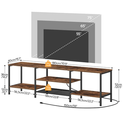 HOOBRO TV Stand with Power Outlets to 75 Inches, TV Console Table with Open Storage Shelves Cabinet, Industrial Media Entertainment Center for Living Room Bedroom, Rustic Brown and Black BF80DS01