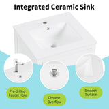 20" Bathroom Vanities with Ceramic Sink, Storage Rack Shelf and One Drawer, Solid Wood & MDF Board, White Merax