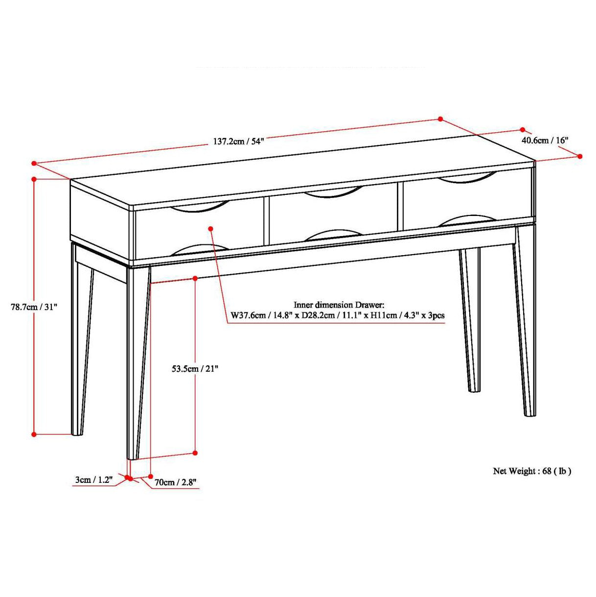 SIMPLIHOME Harper SOLID HARDWOOD 54 Inch Wide Mid Century Modern Console Sofa Table in Teak Brown, for The Living Room Entryway and Bedroom - WoodArtSupply