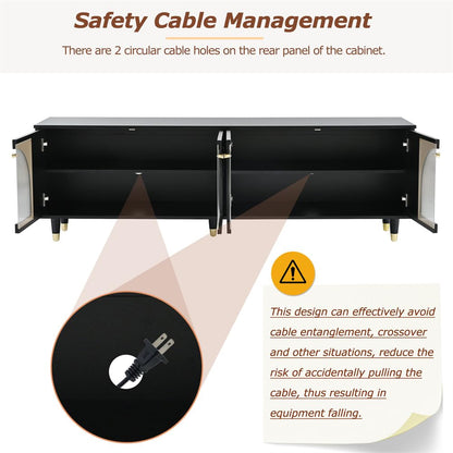 CuisinSmart TV Stand for TVs Up to 78'', Functional Entertainment Center, TV Cabinet, with Fluted Glass Doors, Cable Hole, TV Console, Sturdy Wooden Frame, Easily Assemble, TV Cabinet Black