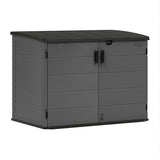 Suncast 70 Cu Ft Stow-Away Horizontal Outdoor Shed - Small Outdoor Storage Shed, Lockable & Weatherproof Resin Plastic, Fits Two 96-Gallon Trash Cans, Bikes, Lawn Mowers, or Garden Tools, Peppercorn Suncast