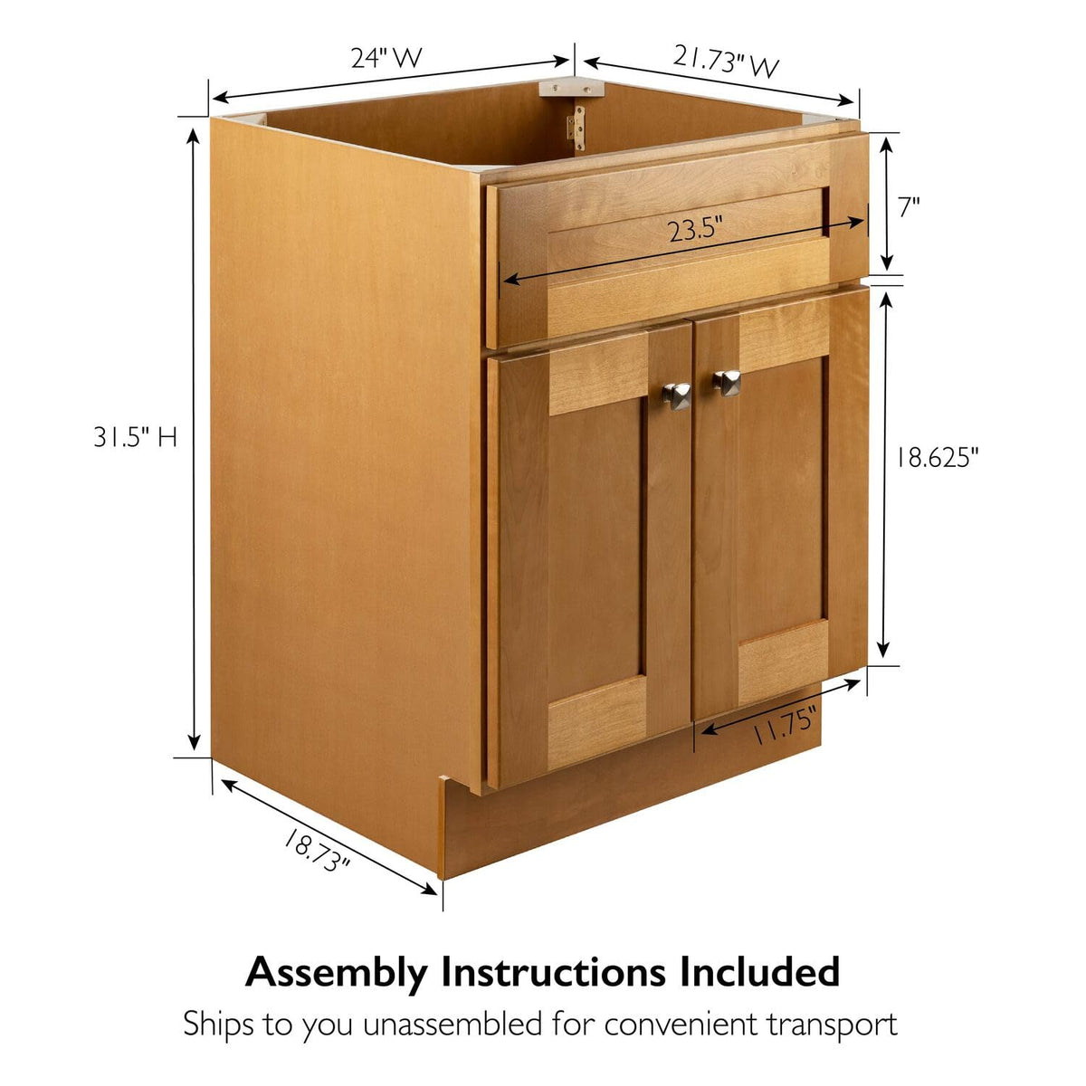Design House Brookings 24-Inch Bathroom Vanity, Solid Wood Cabinet, Ready to Assemble, Modern Birch, 587113 Design House