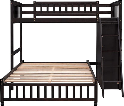 Harper & Bright Designs Twin Over Full Bunk Beds with Six Drawers and Flexible Shelves,Wooden Bunk Beds with Storage and Removable Bottom Bed for Kids Girls Boys,No Box Spring Needed (Espresso)