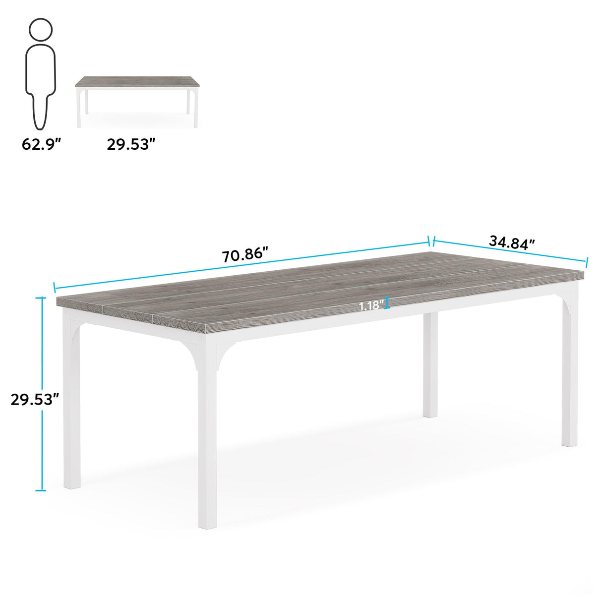 Tribesigns Farmhouse Dining Table for 6-8, 70.9 Inch Rectangular Wood Kitchen Table with Heavy Duty Metal Legs, Industrial Dinner Table for Dining Room, Living Room, Grey and White Tribesigns