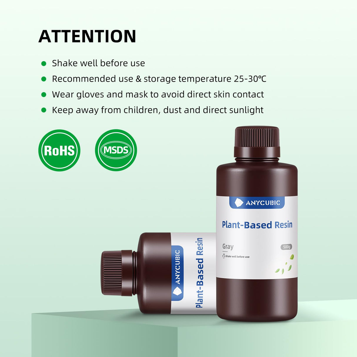 ANYCUBIC 3D Printer Resin with Low Odor and Safety, 405nm UV Plant-Based Rapid Resin with High Precision and Quick Curing for LCD 3D Printing (Grey, 500g) ANYCUBIC