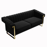 yunqishi Mid-Century Modern Black Velvet Sofa with Gold Metal Legs, 83.86" Luxury Chesterfield Comfy Couches for Living Room (Velvet, Black) yunqishi