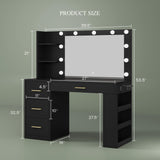 DWVO Vanity Desk with Mirror, Large Makeup Table with Power Outlets, 11 LED Bulbs, 3 Adjustable Light Modes, 4 Drawers and Built-in Shelves, Hollywood Dressing Vanity Desk Set for Bedroom, Black DWVO