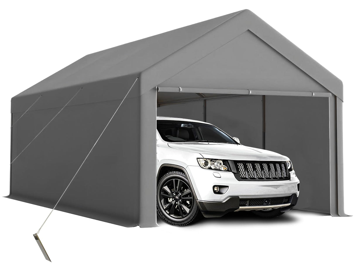 Carport 10x20ft Heavy Duty Canopy Storage Shed,Portable Garage Party Tent,Portable Garage with Removable Sidewalls & Doors All-Season Tarp for Car,Truck,Party SNC24# (W/Grey) - WoodArtSupply
