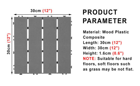 ROYUMI 12x12 Wood Plastic Outdoor Deck Tiles, Interlocking Indoor & Outdoor Floor Tiles, Waterproof Balcony Flooring, 9/15/27 PCS Patio Flooring (Color : Coffee, Size : 9pcs) ROYUMI